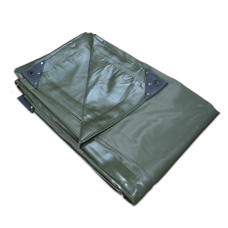 Heavy Duty Salvage Sheet - Folded green tarpaulin with metal grommets.