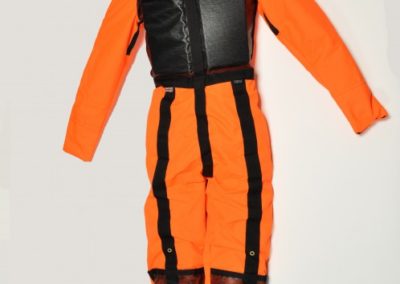 High-visibility orange safety suit with hood.