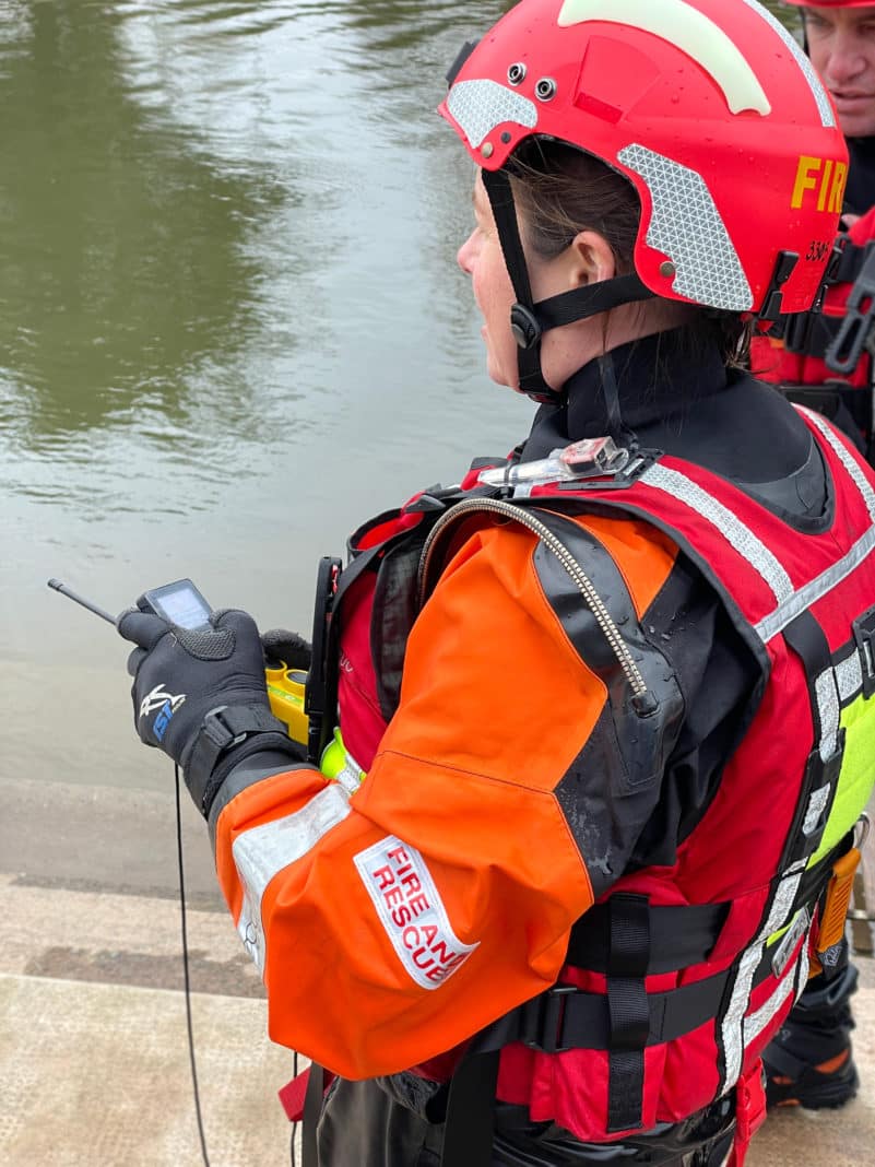 fire and rescue training at waterside with fred fast rescue device