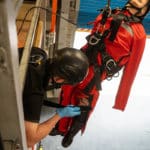 Rescue training with a hanging mannequin.